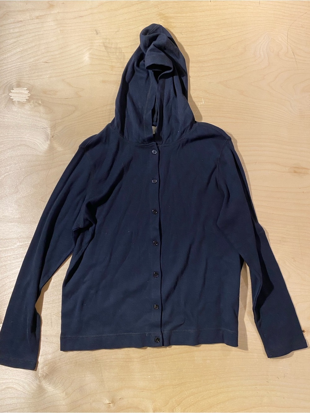 Kim Rogers Women's Navy Button-Front Hooded Cardigan Medium (RP)